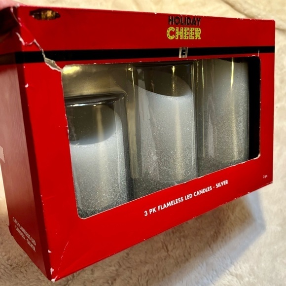 NIB 3-Pack Flameless LED Candles Silver Holiday Cheer 5” 4.5” 4” White Sparkly - Picture 3 of 7